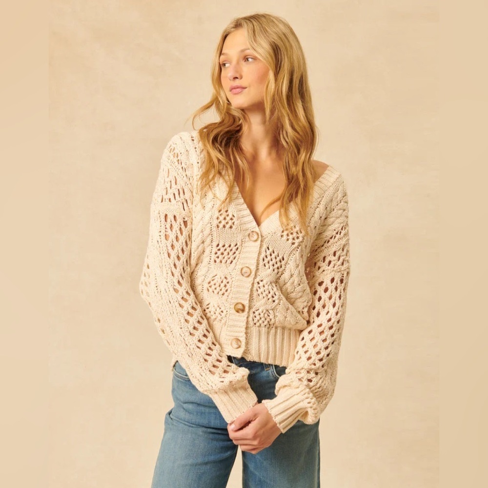John + Jenn Cream Open-Knit Cardigan